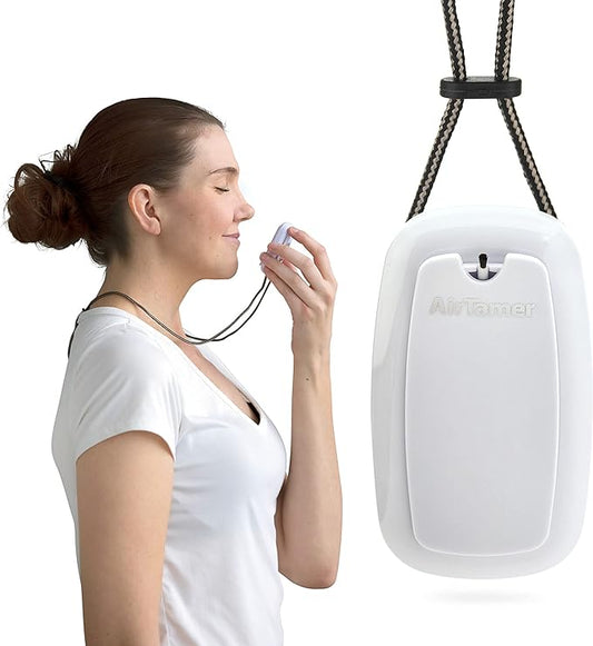 AirTamer A315W Advanced Rechargeable and Portable Air Negative Ion Generator | Proven Performance, White with Black Leather Travel Case