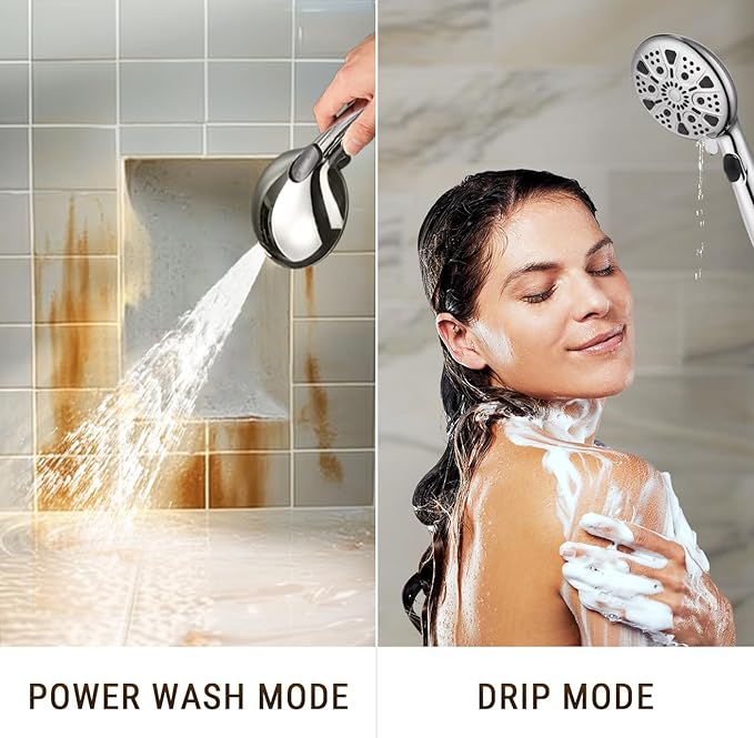 G-Promise 14 Inches Shower Heads with Massage Mode Handheld Sprayer Combo, 3 Way Metal Extended Diverter and Metal Adjustable Extension Arm, Stainless Steel Hose
