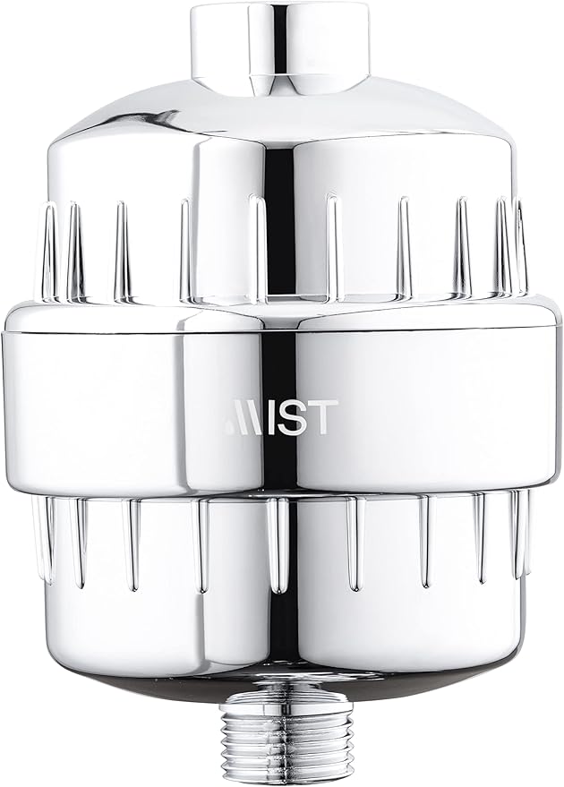 Mist Filtered Shower Head Attachment, High Output, 15 stage Shower Filter for Hard Water, Improves the Condition of Skin & Hair - Water Softener (1 Replacement Filter) Chrome