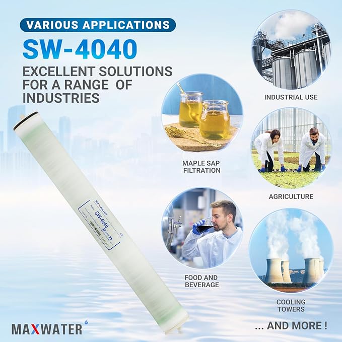 Max Water Reverse Osmosis Membrane Good for High Salt Rejection - Sea Water & Brackish Water - Industrial, Pharma, Boiler, Agricultural, Whole House (SW 4040)