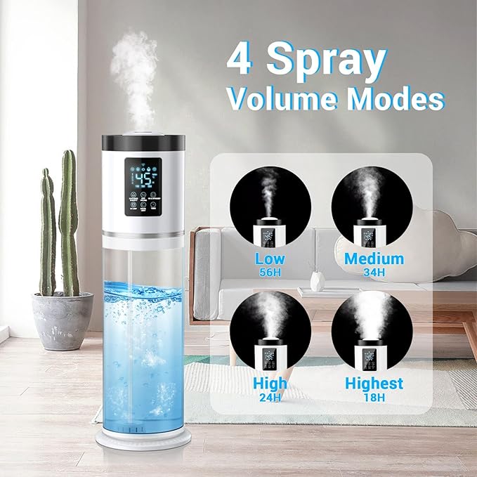 8L/2.1 Gal Humidifiers for Bedroom Large Room, 4 Levels Cool Mist Humidifier with Clear Tank, 7 Color Lights Essential Oil Diffuser with 16H Timer, Top Fill Air Humidifier for Home Plants Office