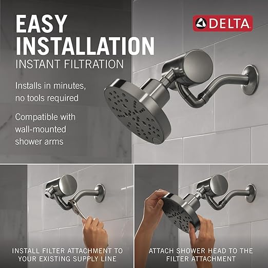 Delta Faucet Clarifi Premium Shower Filter Attachment Black Stainless with Additional Filter Cartridge
