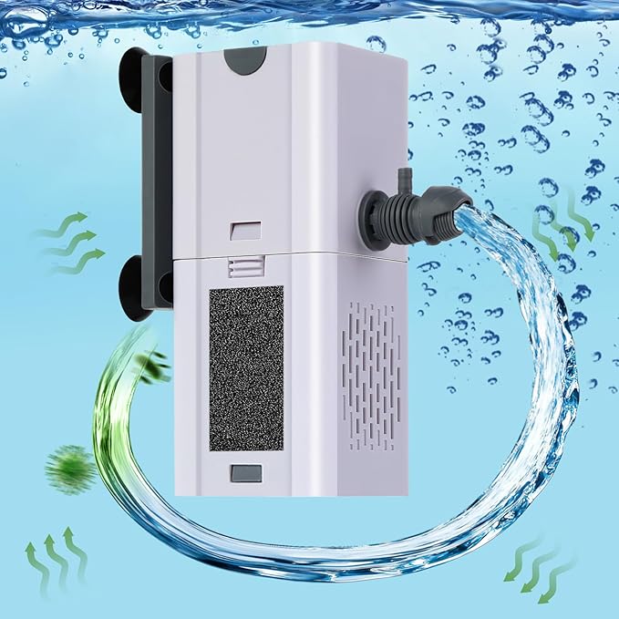 132 GPH 4-in-1 Aquarium Filter, 10-40 Gallon Fish Tank Filters Filtration and Oxygenation, Filter for Fish Tank with Biochemical Cotton, Ceramic Beads, Multi-Functional Turtle Tank Filter(7 W)
