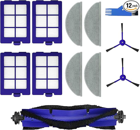 12-Pack X8 Replacement Parts for Eufy RoboVac X8 /X8 Hybrid – Includes 1 Main Brush, 2 Side Brushes, 4 Filters,4 Mop Pads & 1 Cleaning Brush (12 PCS Set)