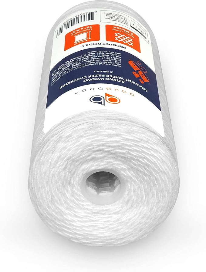 Aquaboon 5 Micron Water Filter 10 x 4.5 inch - String Wound Water Filter for Whole House System - Compatible with 84637, WPX5BB97P, PC10, 355214-45, 355215-45, WP10BB97P, WP5BB97P (2 Pack)