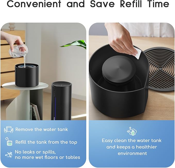 Afloia 2-in-1 Air Purifier and Humidifier Combo, Quiet 3-Stage Filtration for Pet Allergies & Smoke, Auto Shut-Off, 7-Color LED Light, Black