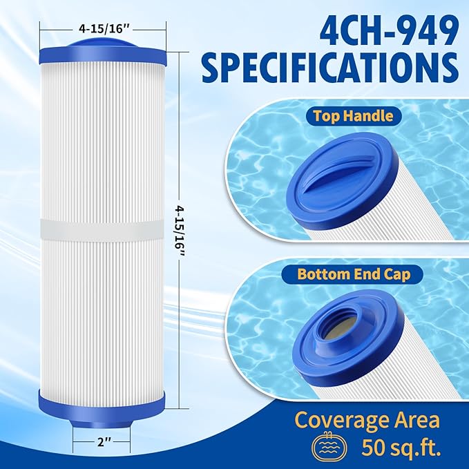 2-Pack 4CH-949 Spa Filter FD2007 Replacements Compatible with Pleatco PWW50L,Cal Spa FIL50-5D13H15FCT-3, Filbur FC-0172,SD-01143,817-4050,Waterway Teleweir 50,Rising Dragon 50,Hot Tubs Filter