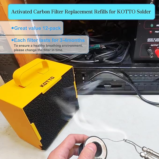 12 Pack Activated Carbon Filter Replacement Refills for KOTTO Solder Smoke Absorber Fume Ventilation Extractor, Compatible with DIY Fume Extractor with 4.7"*4.7" Fan Unit