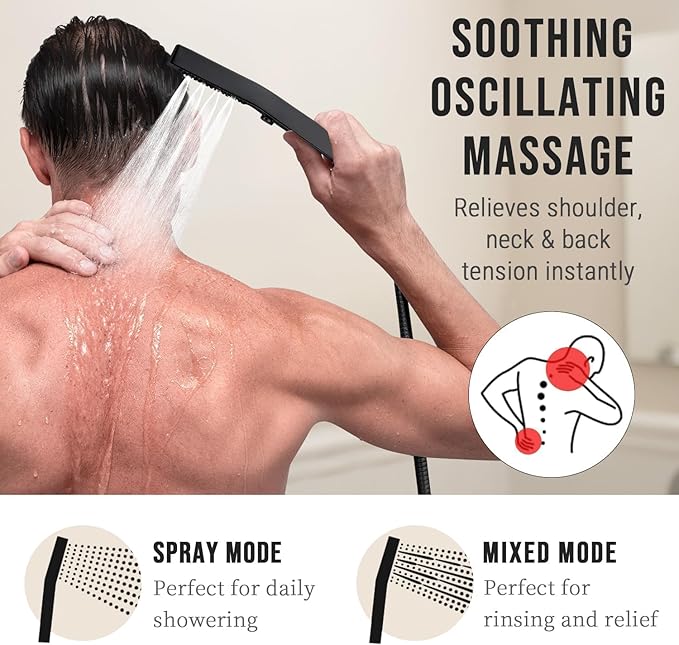 G-Promise All Metal 12 Inch Dual Square Shower Head with Handheld Spray Combo, Rain Shower Head, Adjustable Extension Arm, 3-Way Diverter, 71 Inch Extra Long Hose - A Bathroom Upgrade (Matte Black)