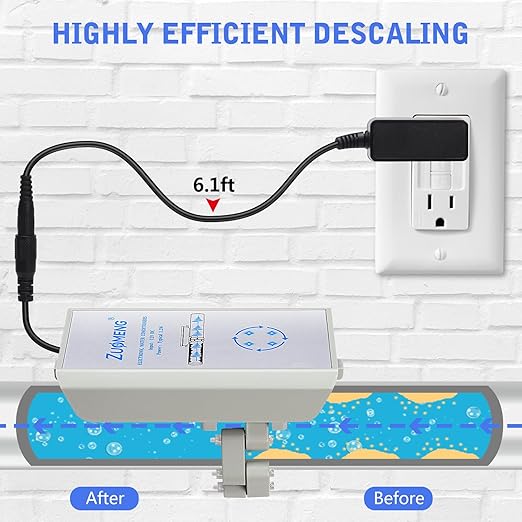 Electronic Water Descaler, Zuomeng Whole House Descaler with High Efficiency in Dissolving Scale for 1000-3000 sq ft Homes, 1” Pipes, Water Softener Alternative, No Chemicals, Salt or Filters