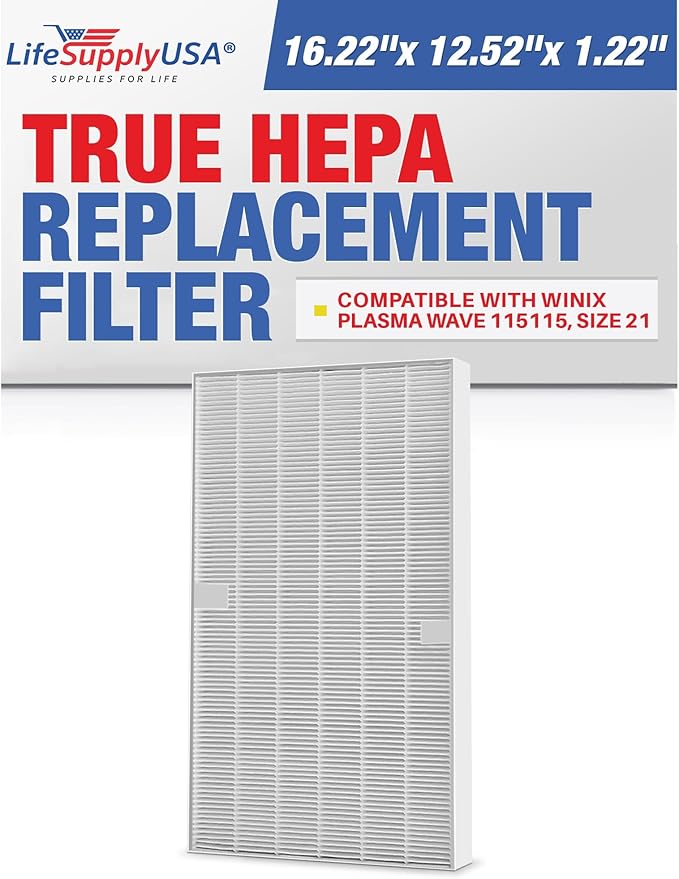115115 HEPA Filter A Replacement for C535, 5300, 5300-2, 5500, 5500-2, 6300, 6300-2, P300, AM90, C909, 9800 Compatible with Winix Air Purifier Filter Replacement Plasmawave Size 21 by LifeSupplyUSA