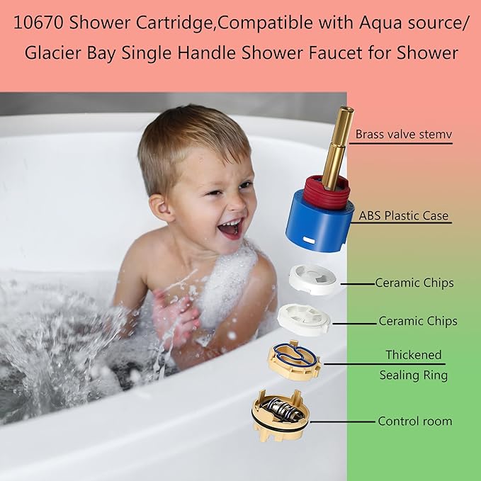 Hain yo 10670 Shower Cartridge,Compatible with Aqua source/Glacier Bay Single Handle Shower Faucet For Shower/Tub Faucet Cartridges Replacement,Pressure Balance Valve Core 40mm Copper Material