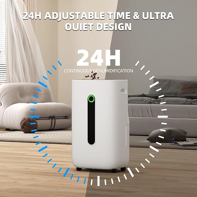 5000 sq.ft dehumidifier for basements with drain Hose, 80 pint dehumidifiers for home with 1.7 Gallons large Water Tank and 4 Modes Operation Auto Shut-off,24H Timer,Child Lock,Defrost,Silent