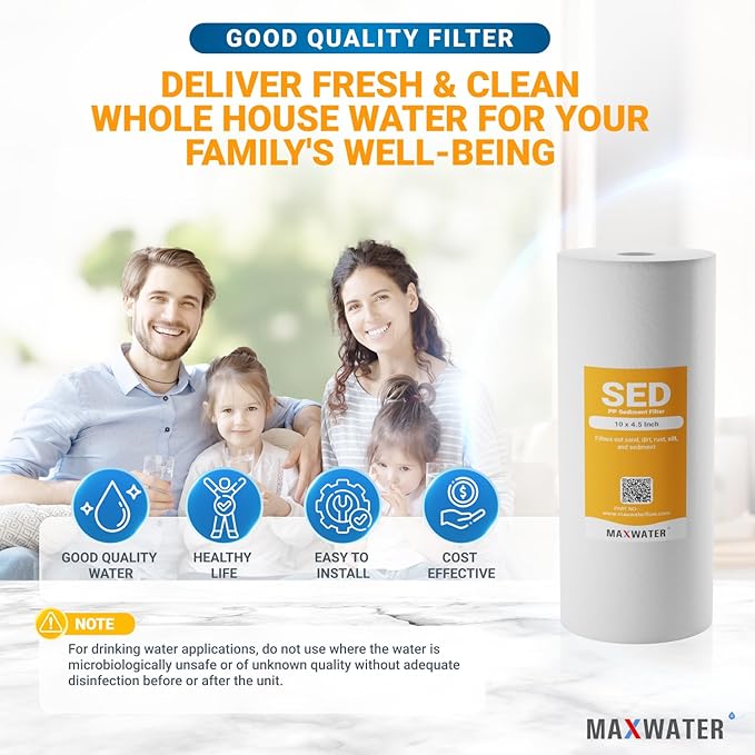 Max Water 1 Micron 10 x 4.5 inch Whole house Sediment Water Filter | Meltblown Polypropylene Well Water Filter Replacement Cartridges for DGD-5005, AP810, SDC-45-1001, GXWH30C, PP10BB (20 Pack)