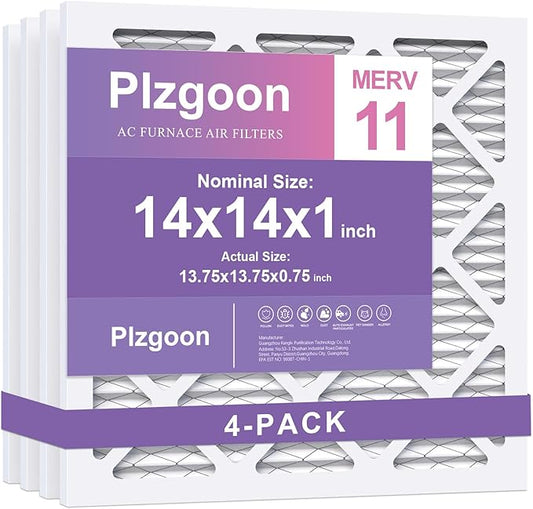 14x14x1 Air Filter MERV 11 (4 Pack) MPR 1000 Pleated AC Furnace Filters for Home Office Air Conditioner AC HVAC Furnace Heating Systems (Exact Dimensions: 13 3/4x13 3/4x3/4 Inches)