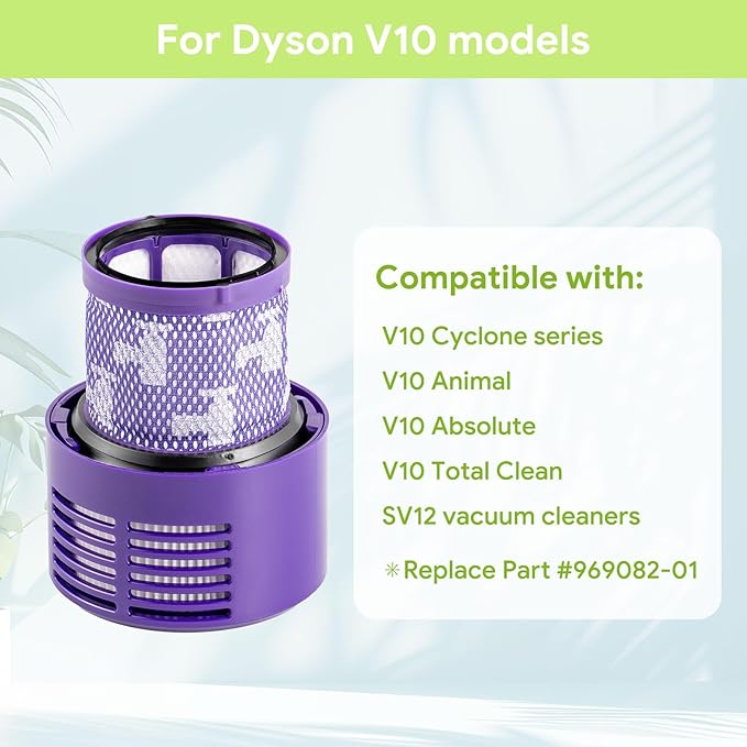 V10 Filter Replacement Kit (3 Pack Filters + 1 Clean Brush) for V10 Animal, V10 Absolute, V10 Cyclone Series, V10 Total Clean, SV12, Replaces Part #969082-01, Washable & Reusable