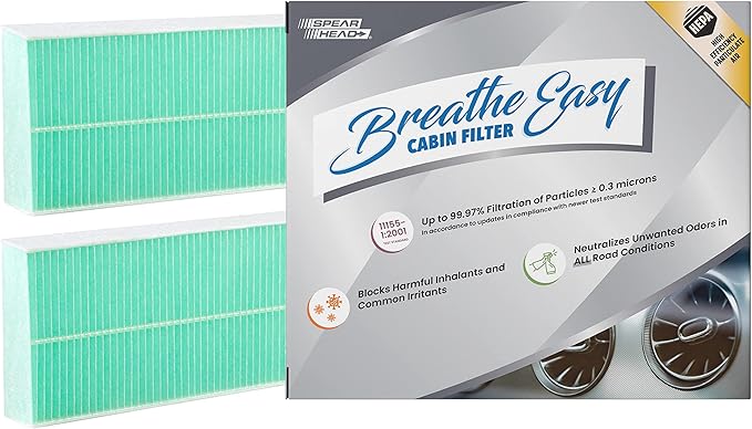 Spearhead HEPA Breathe Easy Cabin Filter, Up to 99.97% Filtration of 0.3 Micron Particles w/No Airflow Reduction (BE-553H)