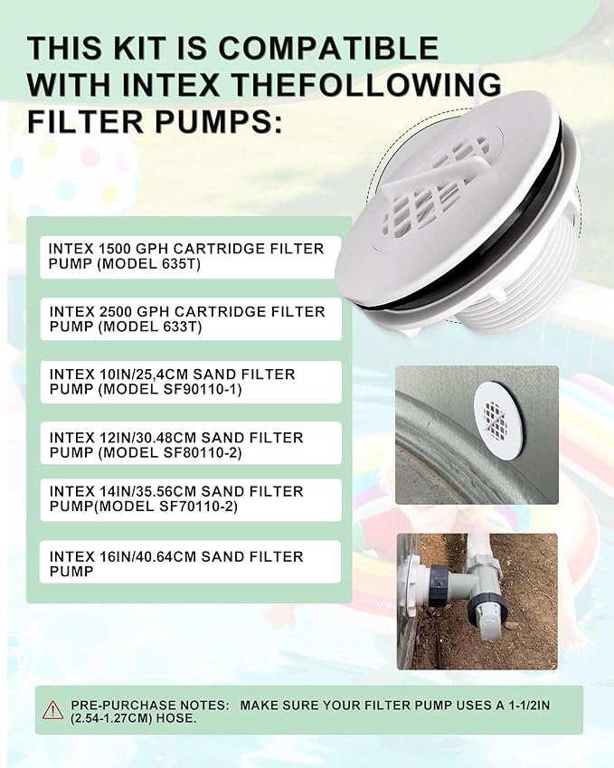 (2pcs) Threaded Inlet Strainer Compatible with Intex Filter Pumps with 1-1/2" Hoses, Above Ground Stock Tank Pool Inlet Strainer Replacement Parts Including Rubber Washer Filter Nut and Grid