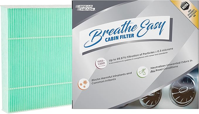 Spearhead HEPA Breathe Easy Cabin Filter, Up to 99.97% Filtration of 0.3 Micron Particles w/No Airflow Reduction (BE-671H)