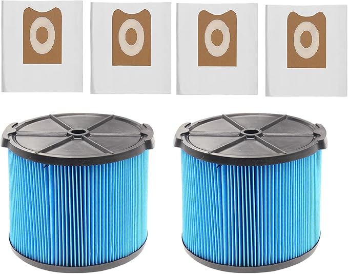VF3500 Replacement Filter for Ridgid 3-4.5 Gallon Wet Dry Vacuums + 4 Pack VF3501 Filter Bags Compatible with Ridgid 3-4.5 Gallon Wet Dry Vacuums (2 Pack Filters 4 VF3501 Bags)
