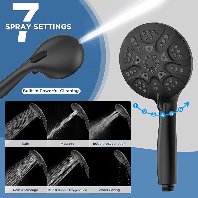 6-Mode High Pressure Handheld Shower Head with Power Wash, HOPOPRO High Flow Hand Held Showerhead Set with Built-in Power Spray to Clean Tub Tile Pets Bathroom Flooring