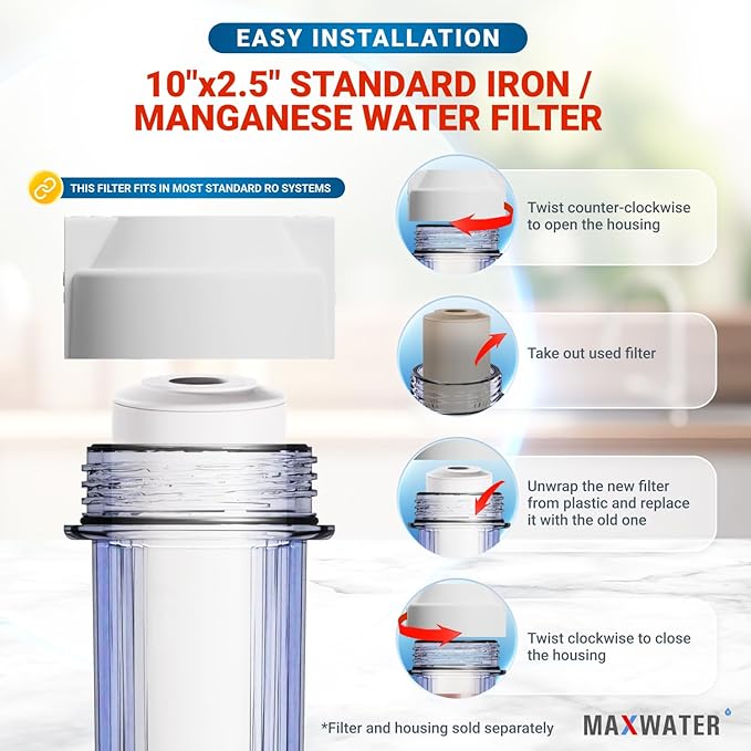 Max Water Whole Iron Manganese Replacement Set - Heavy Duty, for Standard Whole House Systems 10" x 2.5" Good for Iron, Manganese Reduction (Pack of 1)