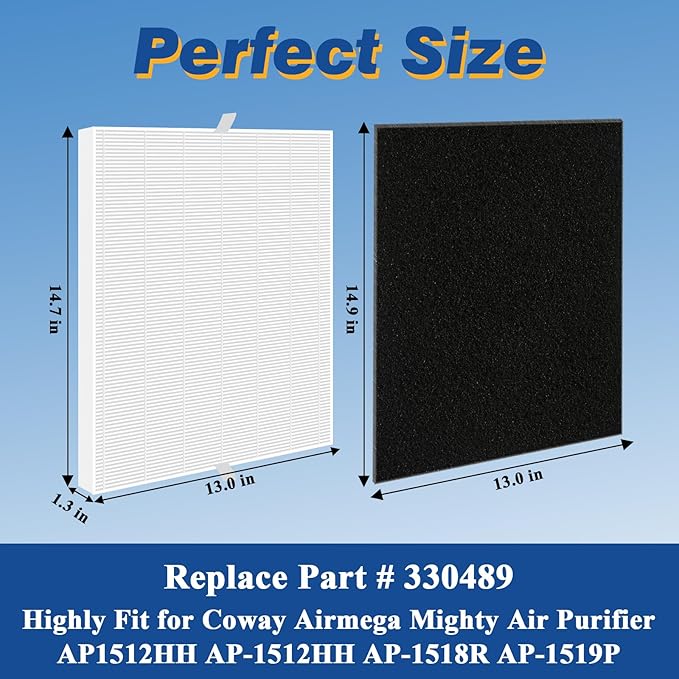 Improvedhand AP-1512HH Replacement Filter for Coway Airmega Puri-fier AP-1512HH-FP AP-1518R AP-1519P, 1 Pack H13 True High Efficiency Filter&4 Pack Activated Carbon Pre-Filter, Replace Part # 3304899
