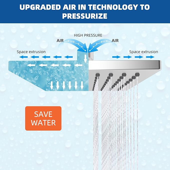 Hibbent Thickness Metal Rain Shower Head, 6 Inch High Pressure Rainfall Shower Head, Square Bathroom Waterfall Shower Heads, High Flow Fixed Showerheads with Adjustable Brass Ball Joint, Chrome