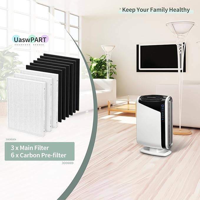Aera Max 300 Filter Replacement Compatible with Fellowes Aeramax 290/300/DX95 Purifiers Air Filter 9287201, Also Fit AP-300PH HF-300, 3 White Filters & 6 Carbon Pre-Filters