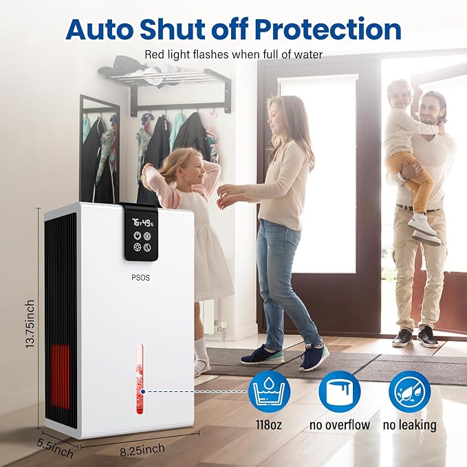 Dehumidifier, Dehumidifiers for Home, 98 OZ Water Tank, (1000 sq.ft) Quiet Dehumidifier for Basement Bedroom Bathroom with Humidity Display, Auto Shut Off, Relaxing 7 Color Ambient Light(White)