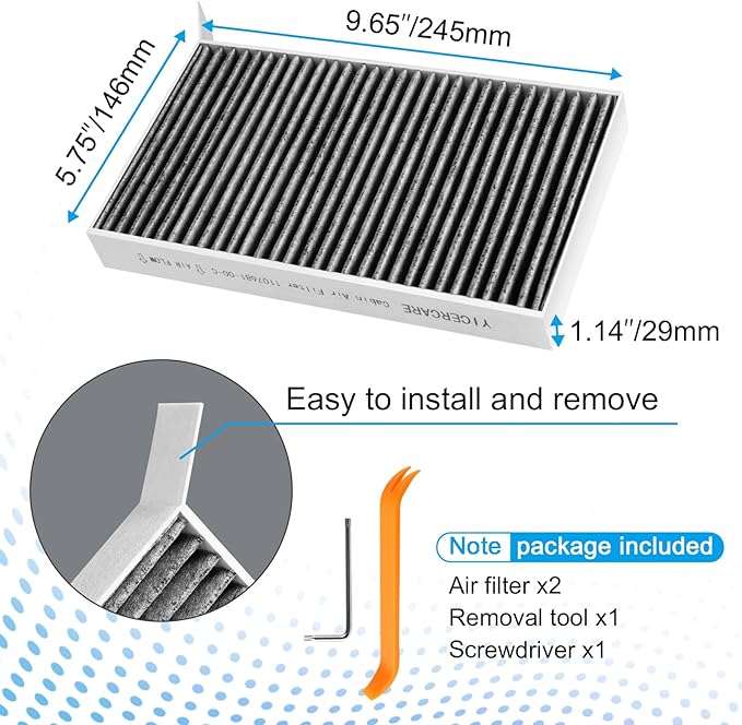 Tesla Model Y Air Filter Model 3 Cabin Air Filter with Activated Carbon, HEPA Filter Replacement Kit Tesla Accessories 2016-2024, 2 Pack