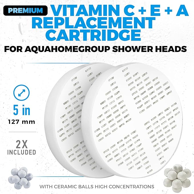 AquaHomeGroup 20-Stage Shower Filter Replacement Cartridge & Vitamin C + E + A Cartridges (2-Pack, No Housing) - Improve Shower Water Quality and Promote Healthier Skin and Hair