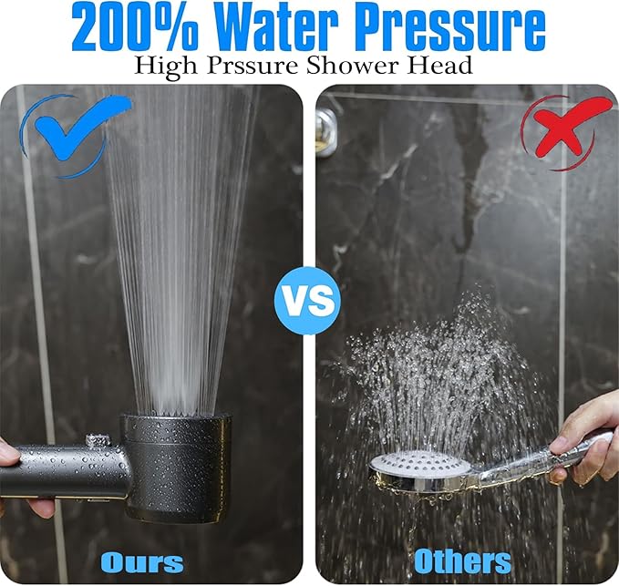 High Pressure Shower Head with Handheld, with Pause Switch 4 Spray Modes Water Saving Filter Showerhead, Showerhead Set with Hose, Bracket and Cotton Filter, Make Bathing Healthier (Grey)