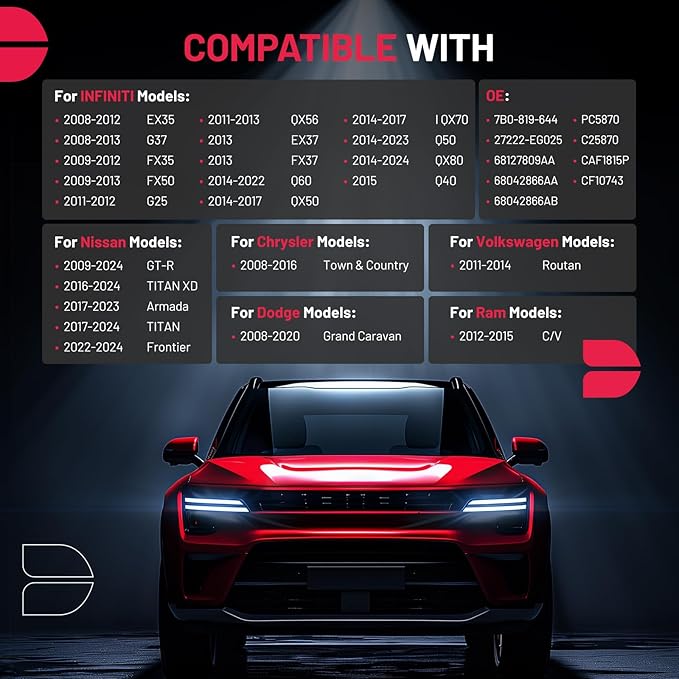 BDFHYK CF10743 Cabin Air Filter w/Activated Carbon Compatible with INFINITI Q40 Q50 Q60 QX80 QX50 QX70 FX37 G37 QX56 FX35 FX50 G25 M35 M45 G35 Q45 M45,Compatible with Nissan Frontier GT-R TITAN Armada