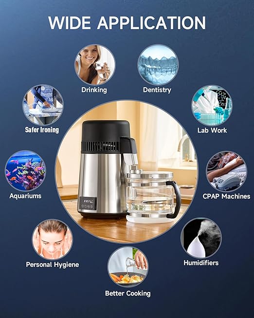 CO-Z 1.1 Gallon Water Distiller, 4L Countertop Distilled Water Machine with Timer Reservation and Glass Pot, 750W 304 Stainless Steel Distilled Water Maker for Home Office Drinking Water Purification