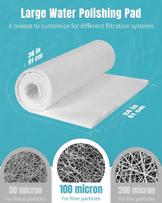 Pawfly Aquarium Polishing Filter Pad, 100 Micron Fine Water Polishing Pad for Fish Tank Filters, 36 x 24 Inch Cut-to-Fit Aquarium Filter Floss, High Density Filter Media Pad for Ponds & Sumps