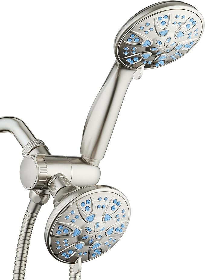 AquaDance Antimicrobial/Anti-Clog High-Pressure 30-setting Dual Head Combination Shower with Microban Nozzle Protection From Growth of Mold, Mildew & Bacteria for a Healthier Shower – Aqua Blue