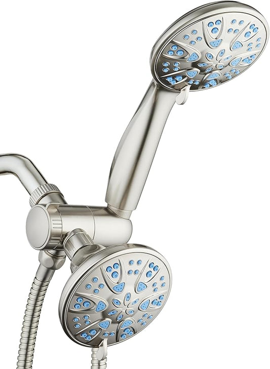 AquaDance Antimicrobial/Anti-Clog High-Pressure 30-setting Dual Head Combination Shower with Microban Nozzle Protection From Growth of Mold, Mildew & Bacteria for a Healthier Shower – Aqua Blue