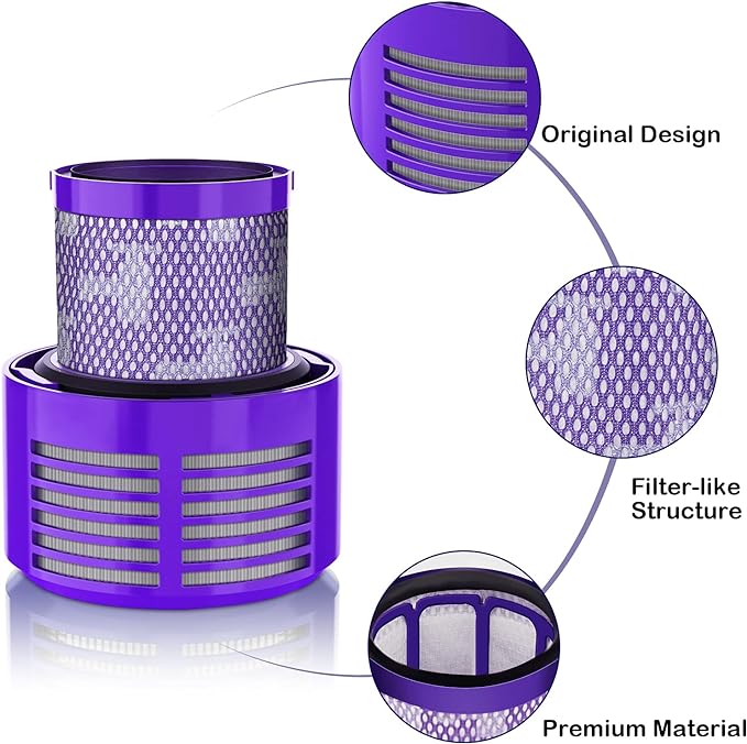 Leadaybetter Vacuum Filter Replacements for Dyson V10 Cyclone Series, V10 Animal, V10 Absolute, V10 Total Clean, SV12, Part No. 969082-01 (2 Pack Filters and 1 Clean Brush)