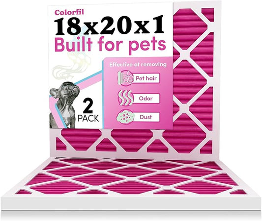 18x20x1 Air Filter by Colorfil | Color Changing Filters for Cat and Dog Odor | MERV 8 Furnace AC Filter for Pet Hair and Dust | 17.5"x19.5"x0.75" Exact Size | Pack of 2