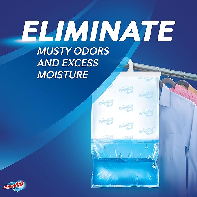 DampRid Fragrance Free Hanging Moisture Absorber, 15.4 oz., 6 Pack - Eliminates Musty Odors for Fresher Air, Ideal Moisture Absorbers for Closet, 10% More Moisture Absorbing Power*