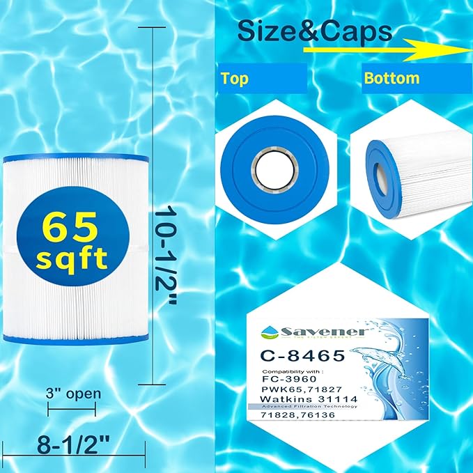 C-8465 Spa Filter Cartridge Replacement for Watkins 31114, Hot Spot Spa Filter, FC-3960, 71827, 71828, 80651, Watkins 65 sq.ft. 2 Pack