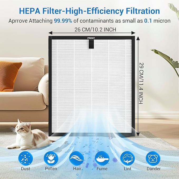 HAP603 Air Purifier Filter Compatible with ECOSELF HAP603/HAP603WF Air Purifier 3 Layers Hepa Air Filter Replacement with Activated Carbon for Home/Kitchen/Office # Compare to Part RFHAP603