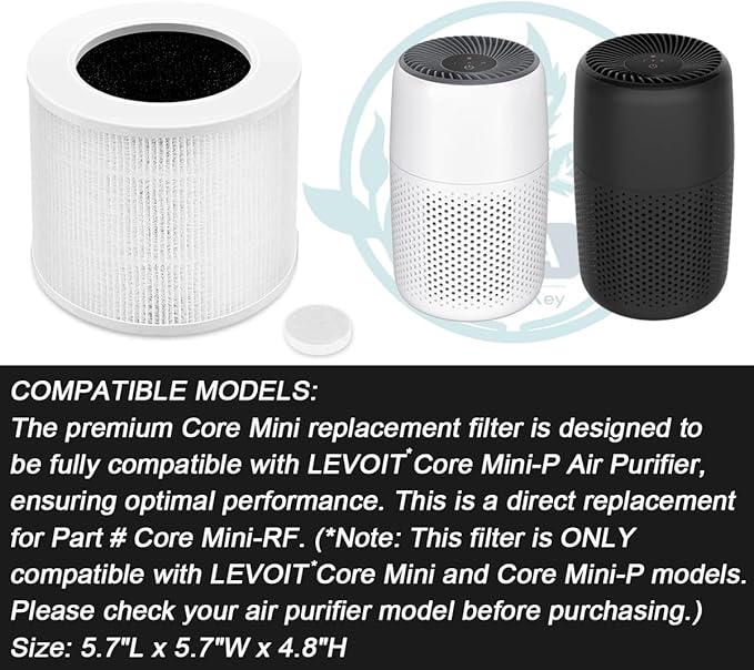 Core Mini Replacement Filter Compatible with LEVOIT Core Mini Air Purifier,Core Mini-P, 3-in-1 H13 Grade True HEPA Replacement Filter, Replace Part #Core Mini-RF, 2 Filter & 8 Fragrance Sponge