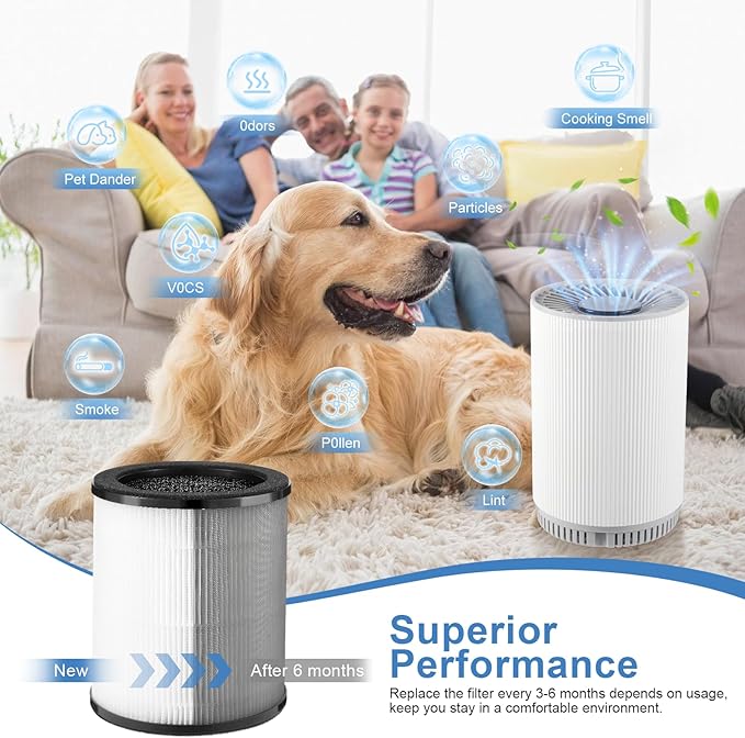 KJ80 Replacement Filter Compatible with Druiap KJ80 Air Purifier,3-in-1 H13 True HEPA, Nylon Pre-Filter and Activated Carbon,360 Filtration System (2 Pack)