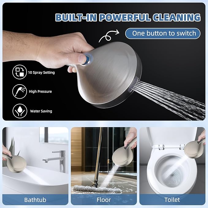 iFealClear Metal Rain Filtered Shower Head, 10” High Pressure Rainfall Shower Head with Handheld Spray, 10-Mode Handheld Power Wash, 16" Adjustable Extension Arm, 2 Pack Shower Filters, Brushed Nickel