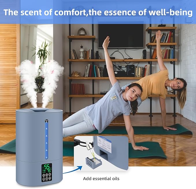 6L Humidifiers for Bedroom Large Room Home, Cool and Warm Humidifiers for Baby and Plants Mist Top Fill Desk Humidifiers Essential Oil Diffuser, Quiet with Adjustable Mist,360°Nozzle-Blue