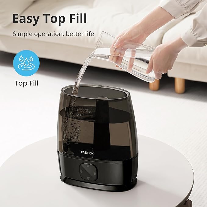 Humidifiers for Bedroom Home, 6L Cool and Warm Mist Air Humidifier for Large Room Baby Nursery, 50H Easy Clean and Top Fill, Quiet with Ultrasonic, Essential Oils, Auto Mode, for House, Black