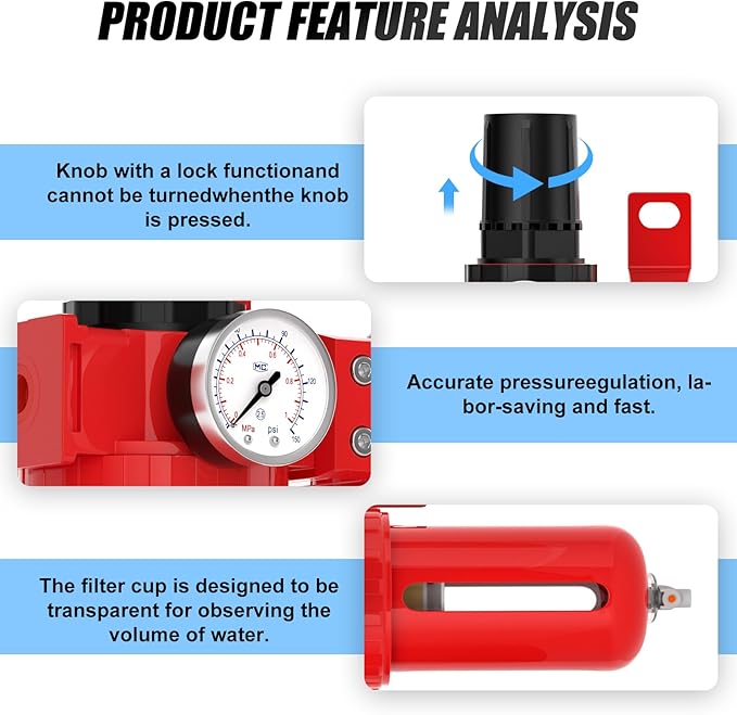 1/4" NPT Industrial Grade 4 Stage Aluminum Air Drying System, Coalescing Filter, Particulate Filter, Double Desiccant Dryer and Air Regulator,Manual Drain For Plasma Cutter and Paint Spray