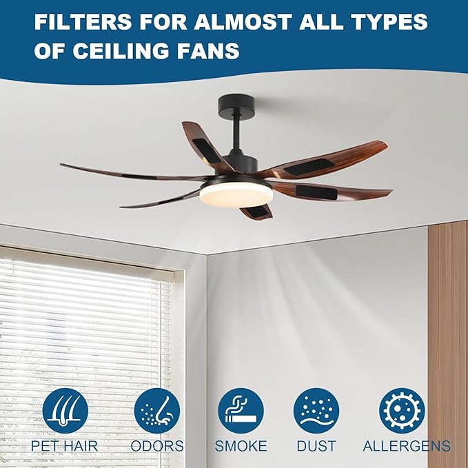 Storystore 18 Pack Ceiling Fan Filters for Blades - 3.5" x 10" Activated Coconut Carbon Filters for Fan, Self-Adhesive Filter Pads, Universal Fit Most Standard Household Fans (Black)